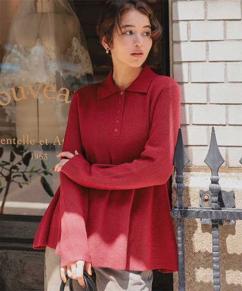 titivate（ティティベイト） ニット セーター ポロ襟ペプラムニット