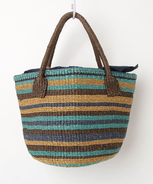 「rougeloup」 ボーダー柄かごバッグ - グリーン レディース_画像2