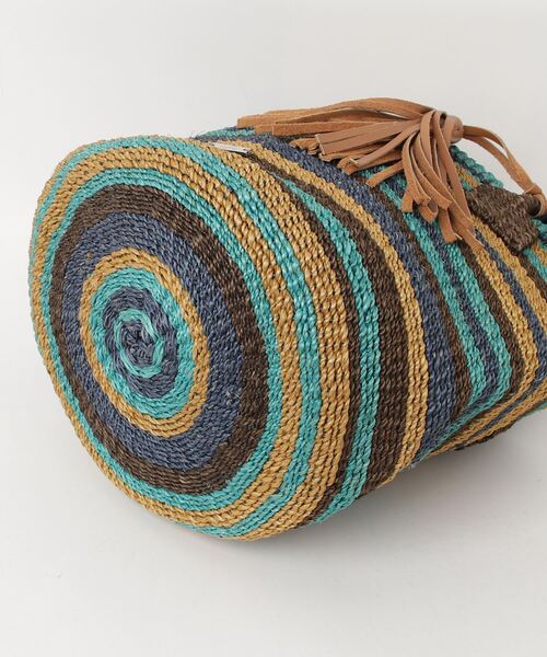 「rougeloup」 ボーダー柄かごバッグ - グリーン レディース_画像3