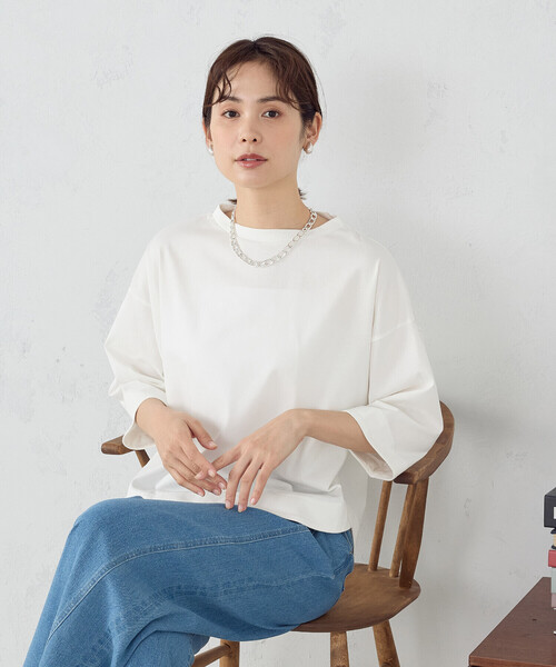 「COMME CA ISM」 7分袖カットソー LARGE ネイビー レディース