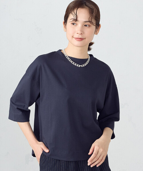 「COMME CA ISM」 7分袖カットソー LARGE ネイビー レディース