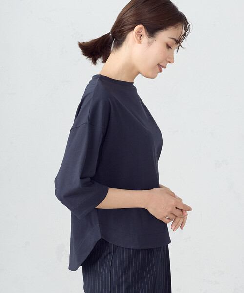 「COMME CA ISM」 7分袖カットソー LARGE ネイビー レディース