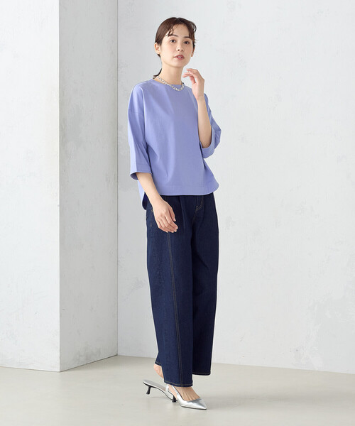 「COMME CA ISM」 7分袖カットソー LARGE ネイビー レディース