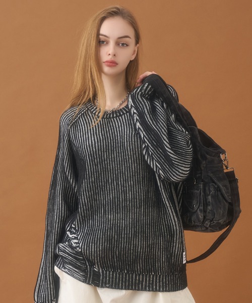 PLAN To セーター ニット Vintage Design Damaged Aze Knit