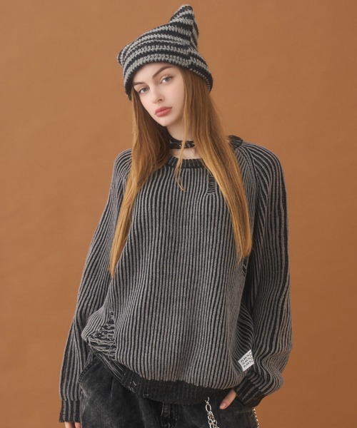 PLAN To セーター ニット Vintage Design Damaged Aze Knit