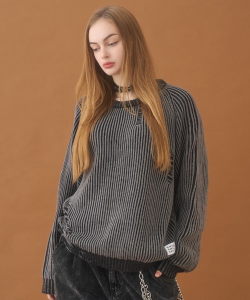 PLAN To セーター ニット Vintage Design Damaged Aze Knit
