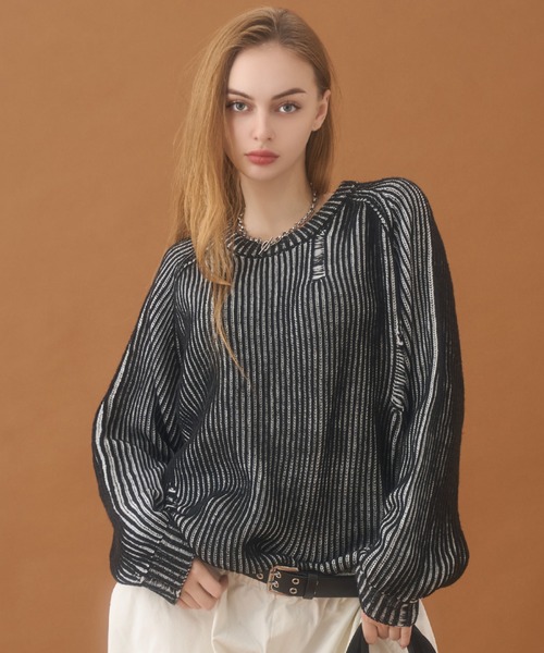 PLAN To セーター ニット Vintage Design Damaged Aze Knit