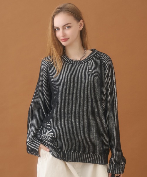 アシンメトリックデザイン ニットセーター PLAN To セーター ニット Vintage Design Damaged Aze Knit