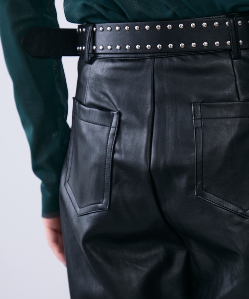 MONOe パンツ ベルト付きフェイクレザーストレートパンツ レディース