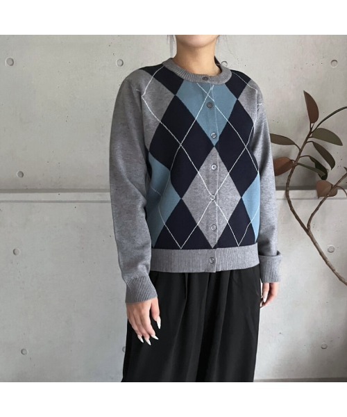 amini カーディガン 「2025 AW」アーガイル柄 クルーネックニット
