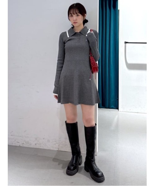 SLY（スライ） ワンピース COLLARED CABLE KNIT S/OP カラード