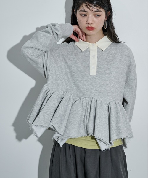 THE Yon トレーナー スウェット イレギュラーヘムペプラムラガーポロ