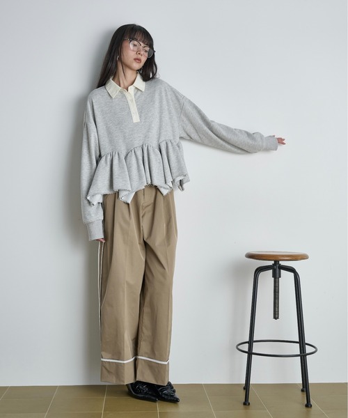 THE Yon トレーナー スウェット イレギュラーヘムペプラムラガーポロ