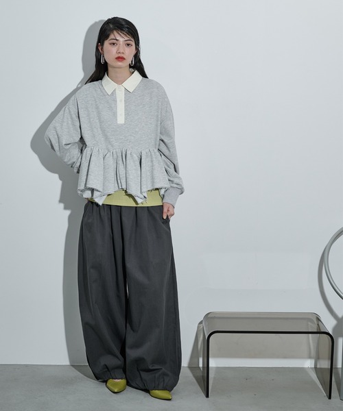 THE Yon トレーナー スウェット イレギュラーヘムペプラムラガーポロ