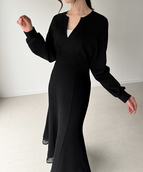 「JUNOAH」 長袖ワンピース LARGE ブラック レディース_画像2