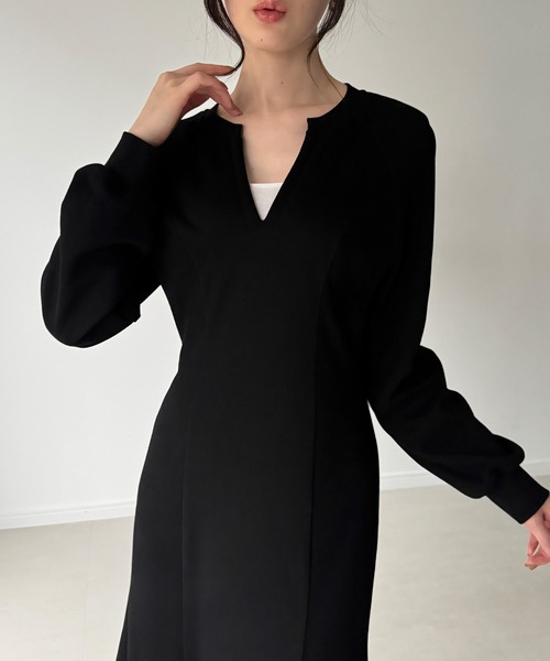 「JUNOAH」 長袖ワンピース LARGE ブラック レディース_画像5