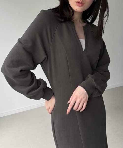 「JUNOAH」 長袖ワンピース LARGE ブラック レディース_画像6