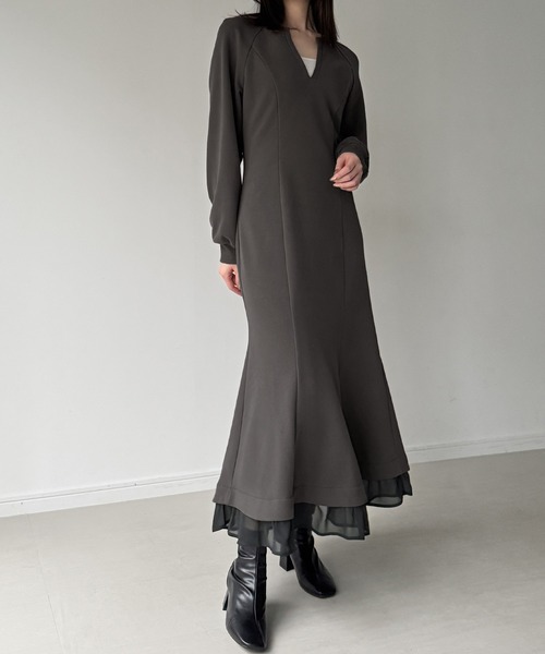 「JUNOAH」 長袖ワンピース LARGE ブラック レディース_画像7