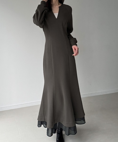 「JUNOAH」 長袖ワンピース LARGE ブラック レディース_画像8