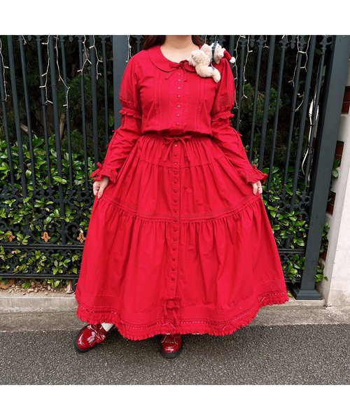 「PINK HOUSE」 長袖ワンピース フリー レッド レディース_画像2