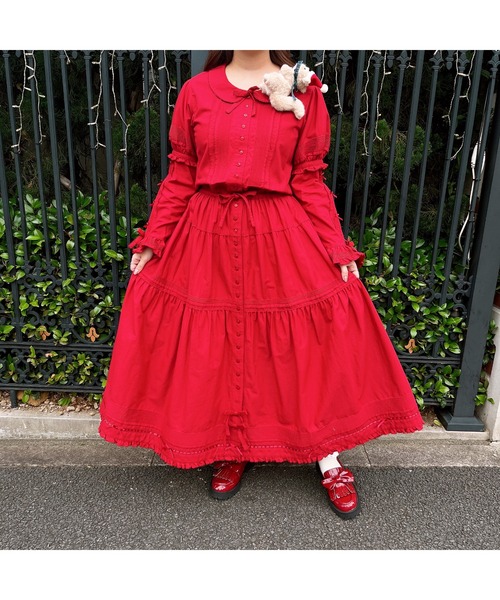 「PINK HOUSE」 長袖ワンピース フリー レッド レディース_画像3