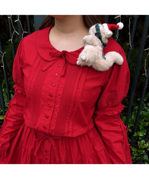 「PINK HOUSE」 長袖ワンピース フリー レッド レディース_画像4