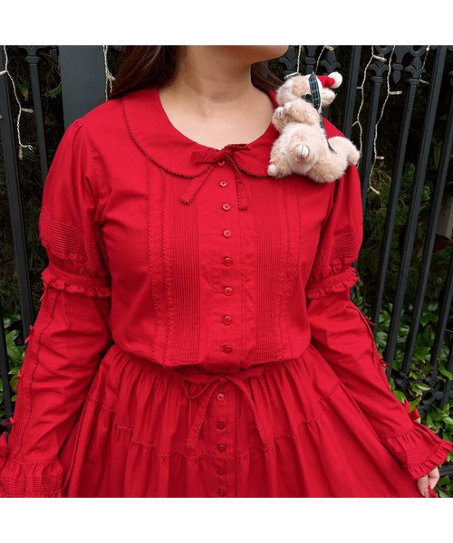 「PINK HOUSE」 長袖ワンピース フリー レッド レディース_画像5