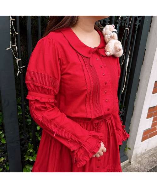 「PINK HOUSE」 長袖ワンピース フリー レッド レディース_画像6