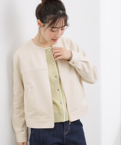 digne ベージュ ノーカラー ジャケット　ノベルティ付き grove（グローブ） ジャケット ノーカラージャケット スエードライク