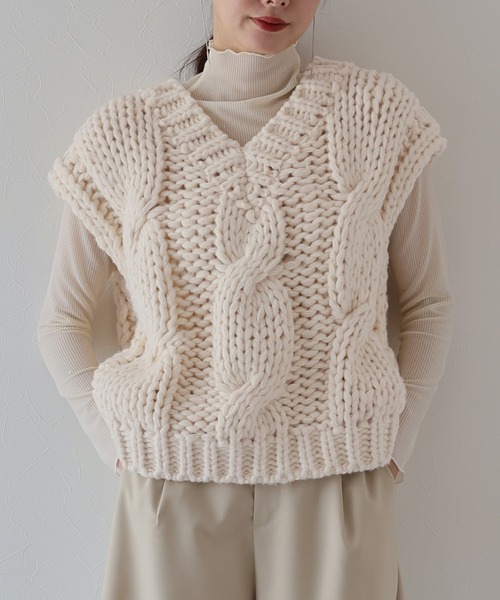 「J by blue」 ニットベスト MEDIUM ベージュ レディース_画像2