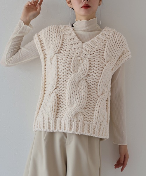 「J by blue」 ニットベスト MEDIUM ベージュ レディース_画像3
