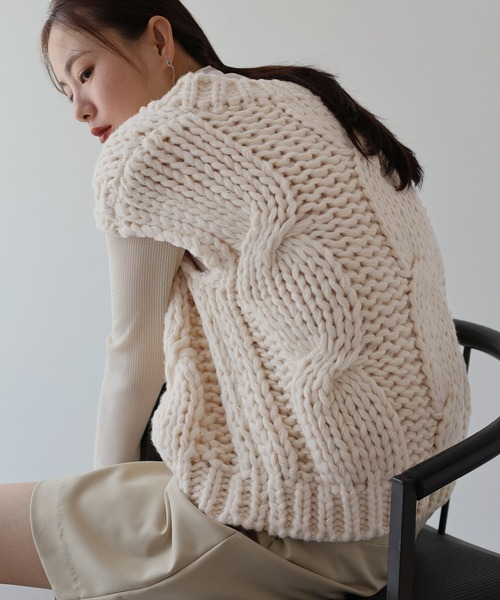 「J by blue」 ニットベスト MEDIUM ベージュ レディース_画像4