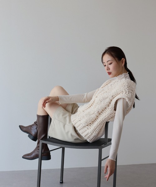 「J by blue」 ニットベスト MEDIUM ベージュ レディース_画像6