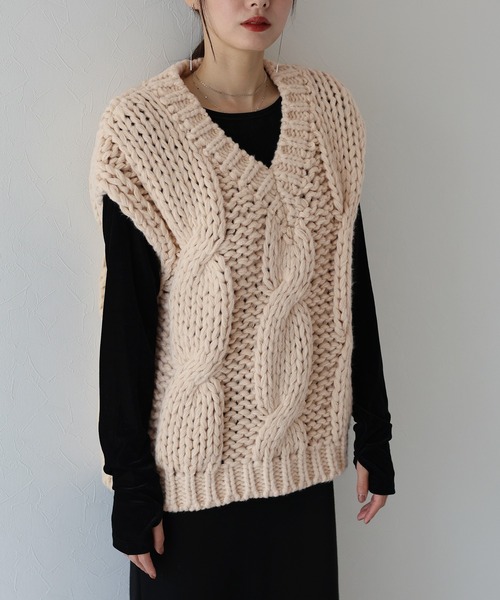「J by blue」 ニットベスト MEDIUM ベージュ レディース_画像9