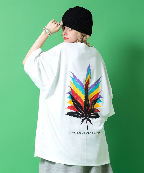 tシャツ a.p.o.v. レインボーマリファナバックビッグプリントオーバー