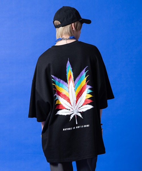 tシャツ a.p.o.v. レインボーマリファナバックビッグプリントオーバー