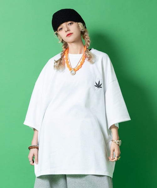 tシャツ a.p.o.v. レインボーマリファナバックビッグプリントオーバー