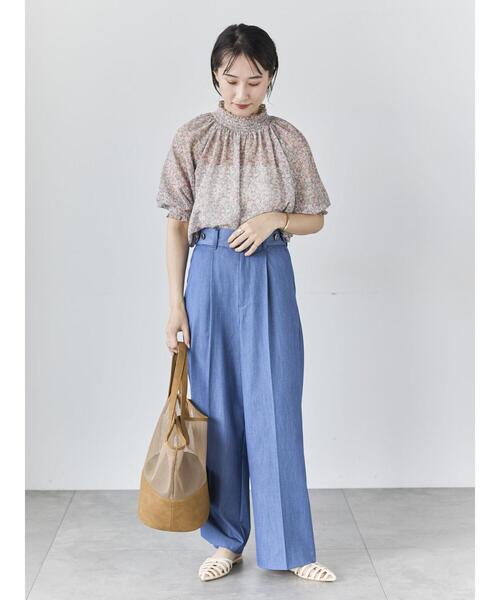 ワイドパンツ パンツ デニムライクシルキータッチワイドパンツ レディースの画像