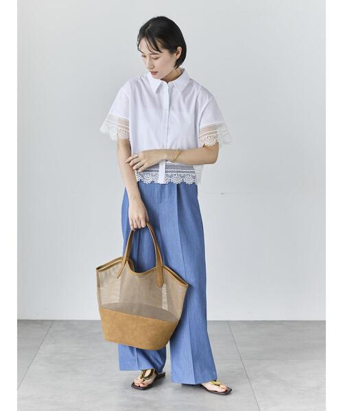 ワイドパンツ パンツ デニムライクシルキータッチワイドパンツ レディースの画像