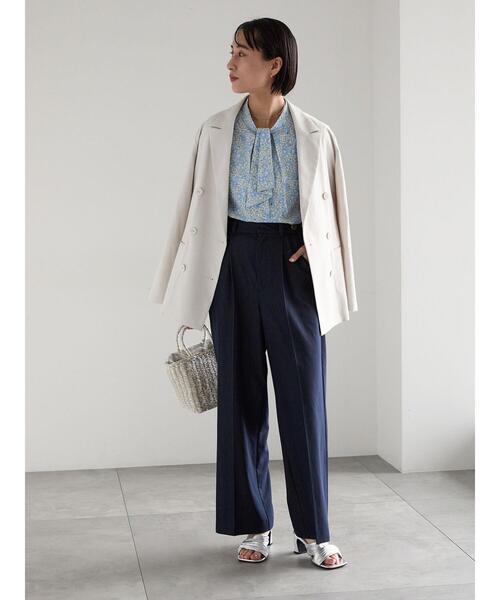 ワイドパンツ パンツ デニムライクシルキータッチワイドパンツ レディースの画像