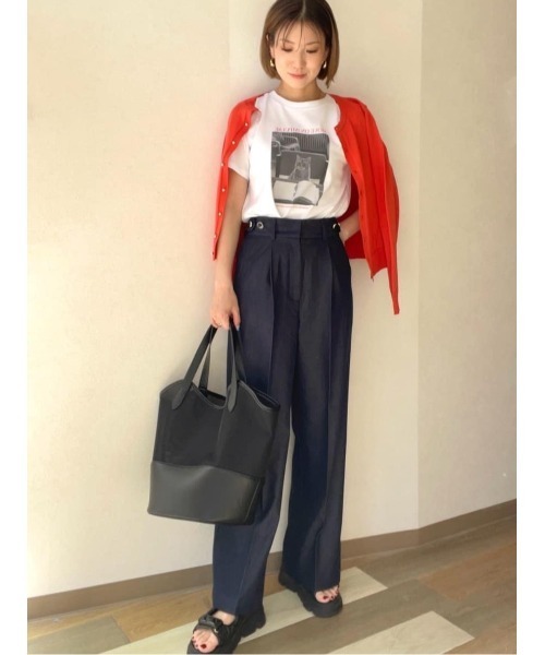 ワイドパンツ パンツ デニムライクシルキータッチワイドパンツ レディースの画像