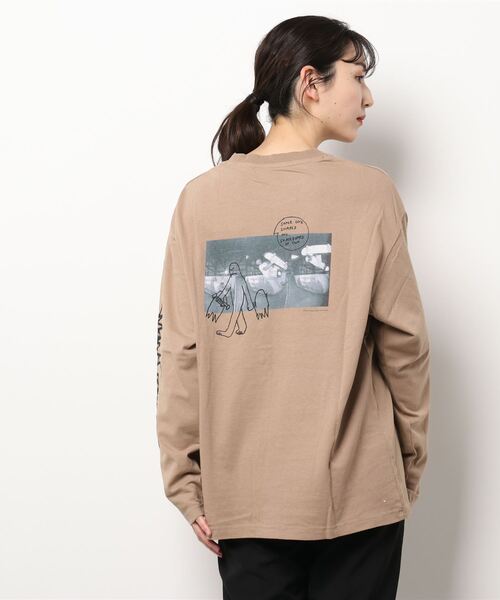 「ROXY」 長袖カットソー「MARK GONZALESコラボ」 LARGE ベージュ レディース_画像4