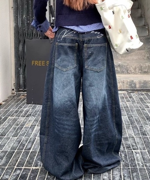 「SHEENA」 デニムパンツ L インディゴブルー レディース_画像6