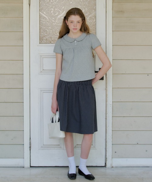GIUNON スカート 夏 shirring midi check skirt / シャーリングミディ
