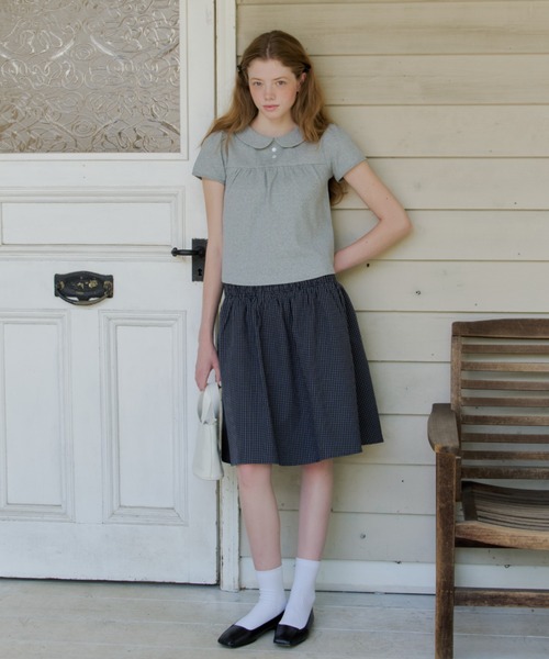 GIUNON スカート 夏 shirring midi check skirt / シャーリングミディ