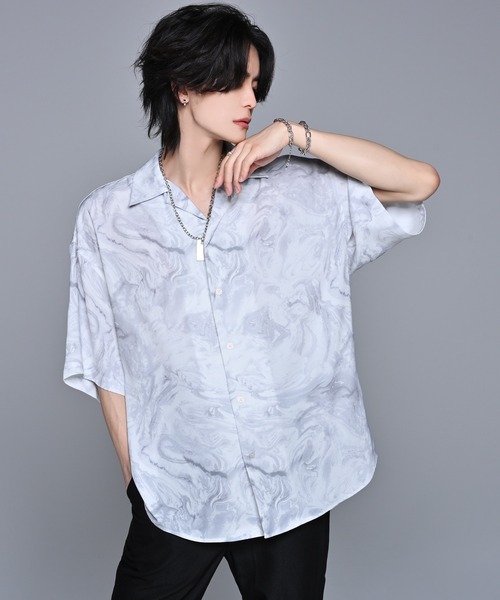 「ADRER」 半袖シャツ MEDIUM ブラック×グレー メンズ_画像5