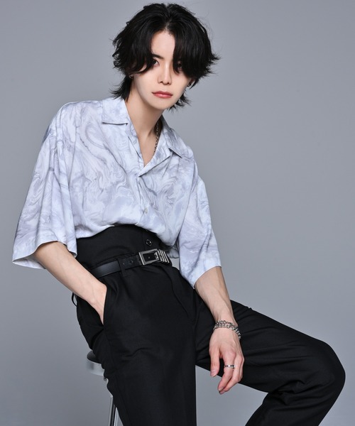 「ADRER」 半袖シャツ MEDIUM ブラック×グレー メンズ_画像8