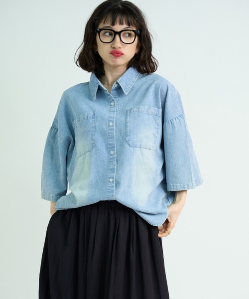 「A.D.C.L.」 半袖シャツ L ブルー レディース_画像4