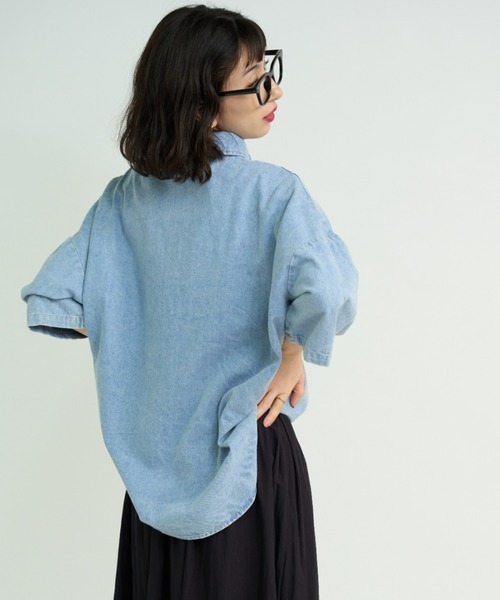 「A.D.C.L.」 半袖シャツ L ブルー レディース_画像5