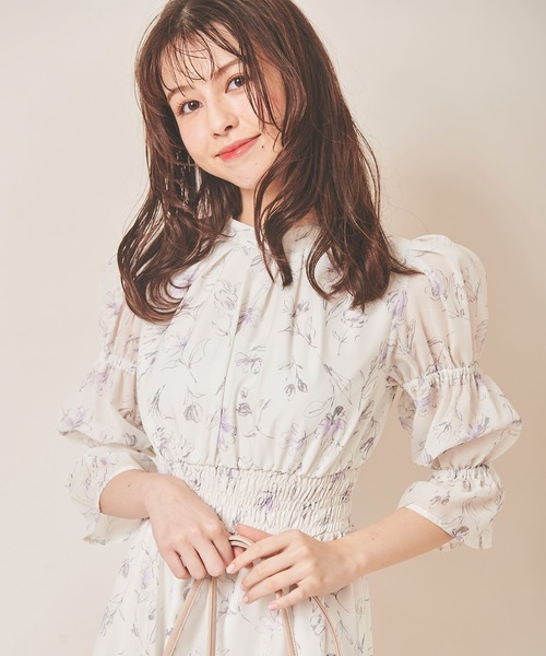 31 Sons de mode ワンピース 花柄プリントシアーワンピース